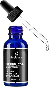 Bioglossy Retinol Serum for Face, 2.5% Retinol Intense Night Serum with Squalane,Vitamin C & E & B3,Hyaluronic Acid for Lines, Wrinkles & Premature Sun Damage to Resurface & Hydrate 30 ml/ 1 Fl oz