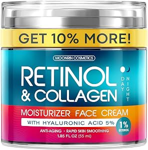 Retinol Cream for Face with Hyaluronic Acid, Day-Night Anti-Aging Moisturizer for Women, M